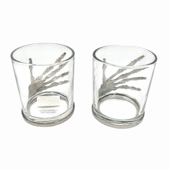 NWT SILVER METAL SKELETON HAND GLASS ROCKS TUMBLER SET HALLOWEEN GOTHIC UNDEAD - Picture 3 of 4